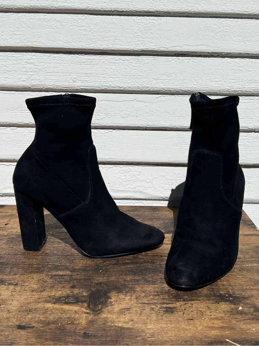 Steve Madden Black Suede Mid-Calf Block Heel Ankle Boots